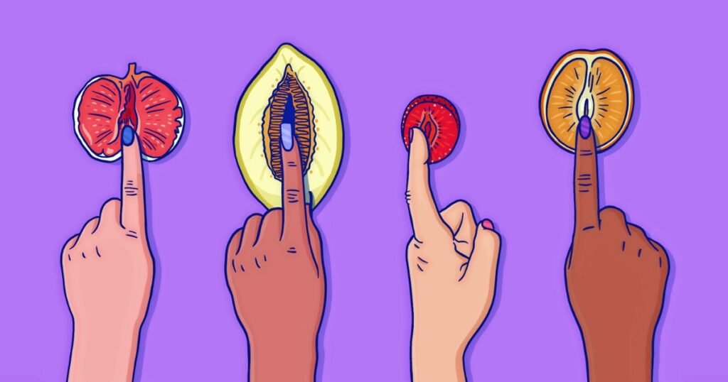 Image of people fingering different fruits.