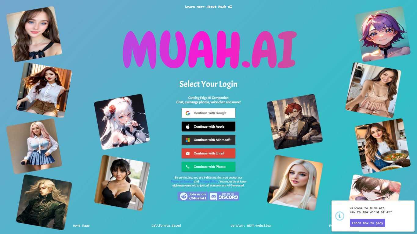 Muah AI sign up page